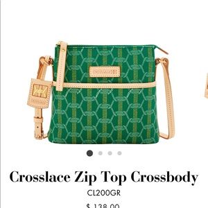 Women’s Crosslace Zip Top Crossbody, green and tan
